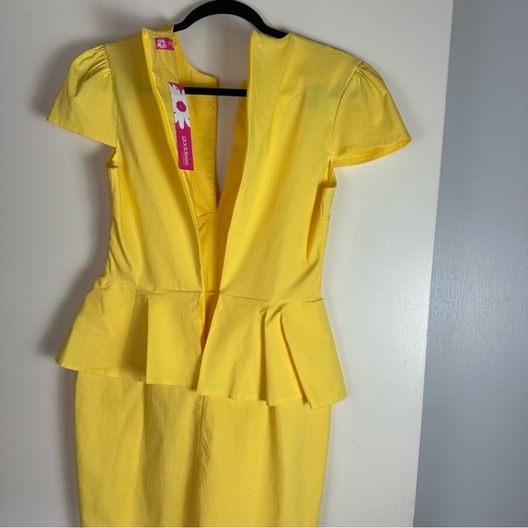Goddess London Yellow Viscose V-Neck Vintage Inspired Peplum Pinup Dress NWT 4? - Picture 4 of 16